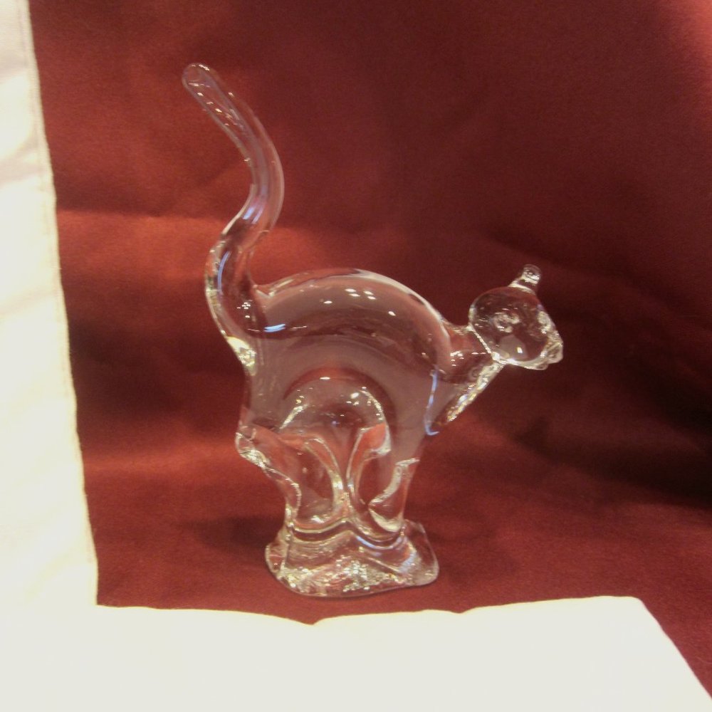 VTG 80's HAND BLOWN CRYSTAL GLASS CAT FIGURINE
